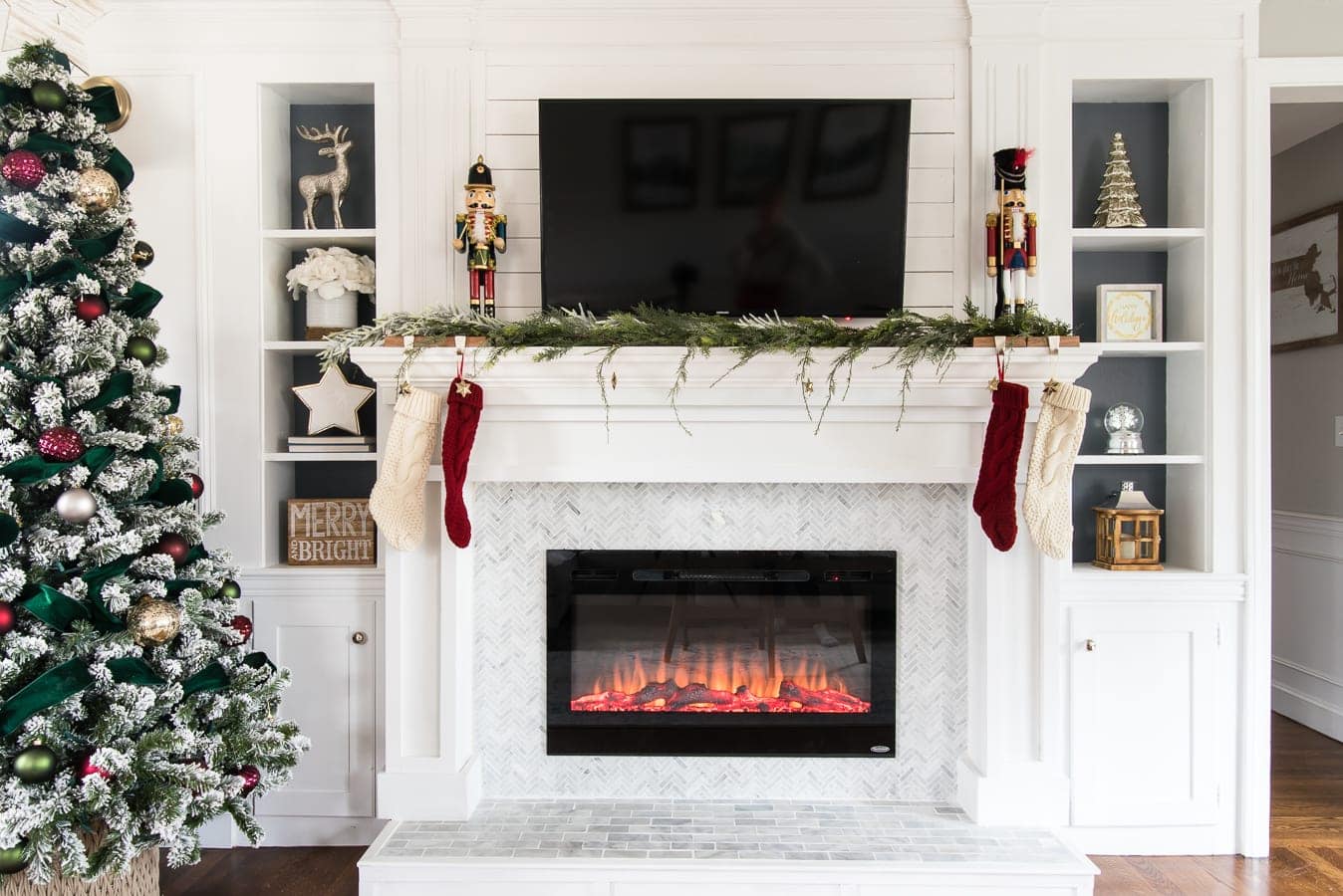 Christmas mantel decorating ideas with tv above it