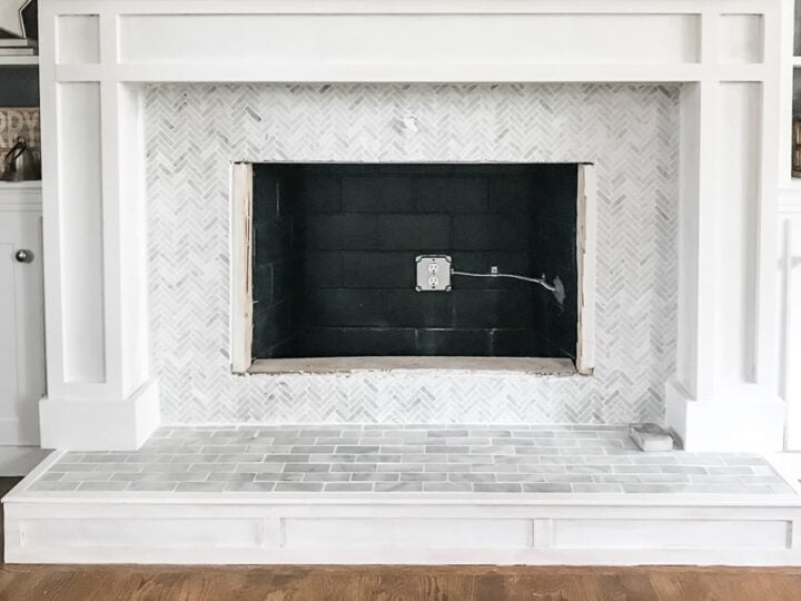 Diy Fireplace Mantel And Surround, Grey Brick Fireplace Tiles
