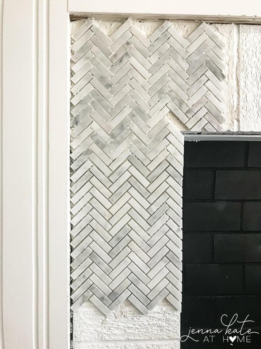 how to tile with marble on a fireplace