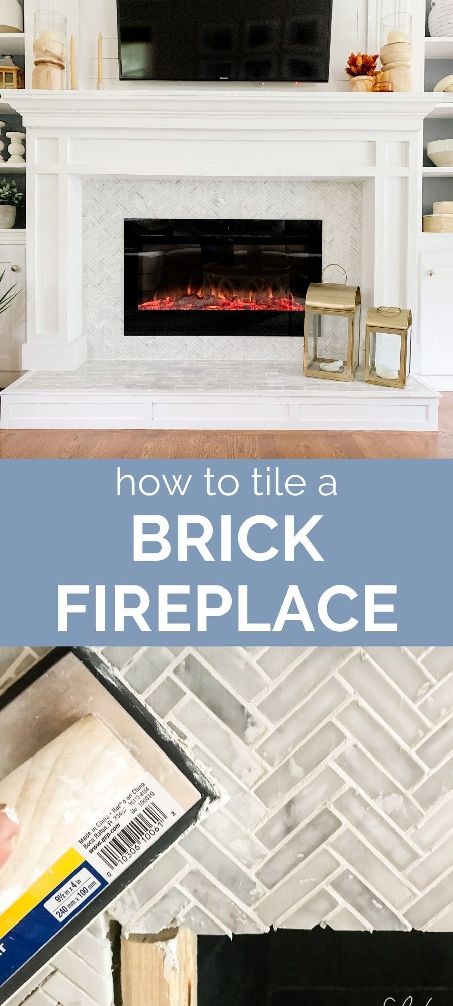 how to tile a brick fireplace
