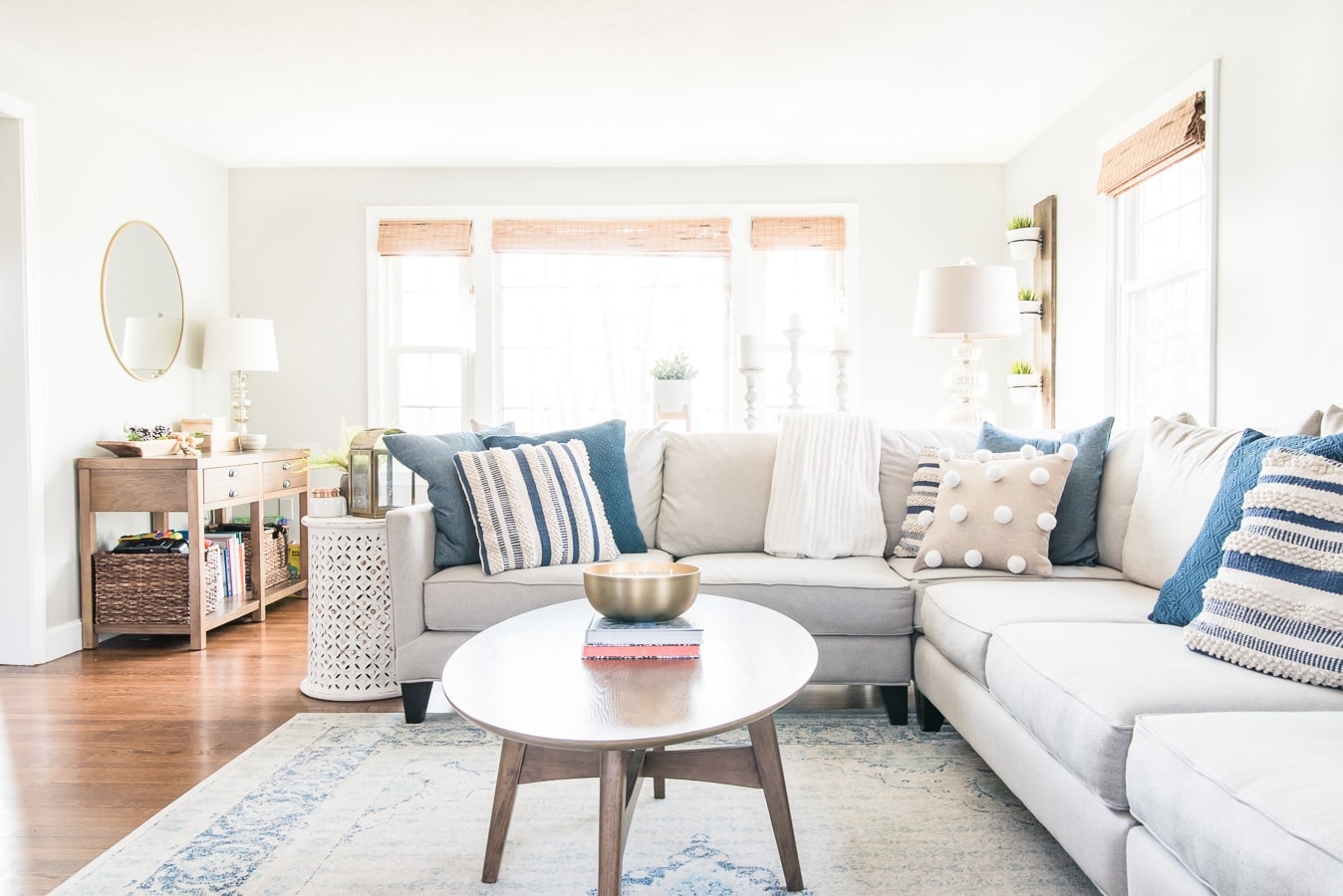 A living room filled with furniture and a large window