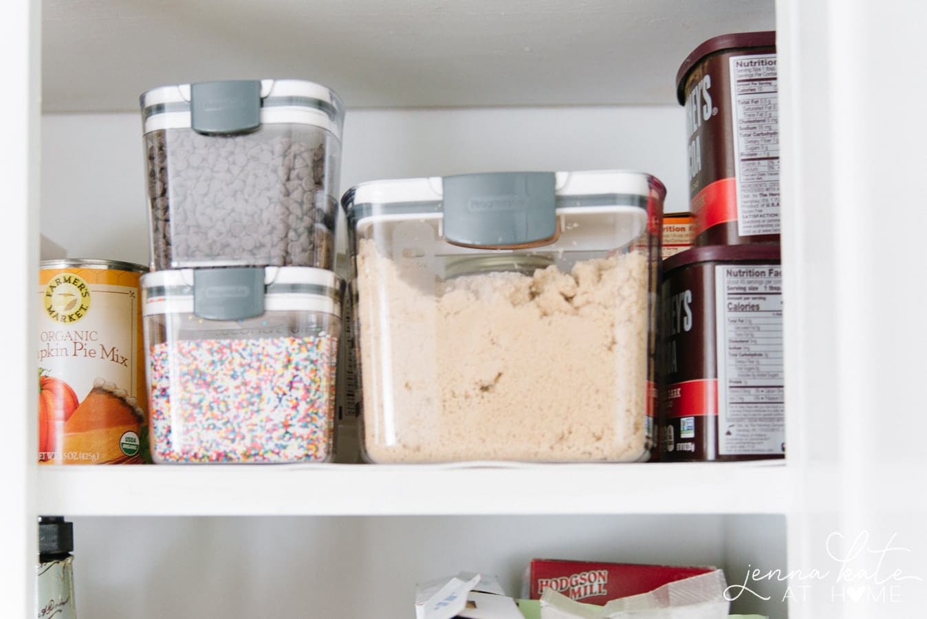 Food storage containers for kitchen cabinets