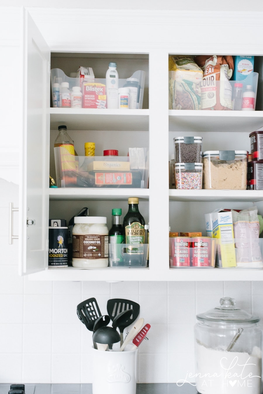 How to organize baking and cookies supplies in kitchen cabinets