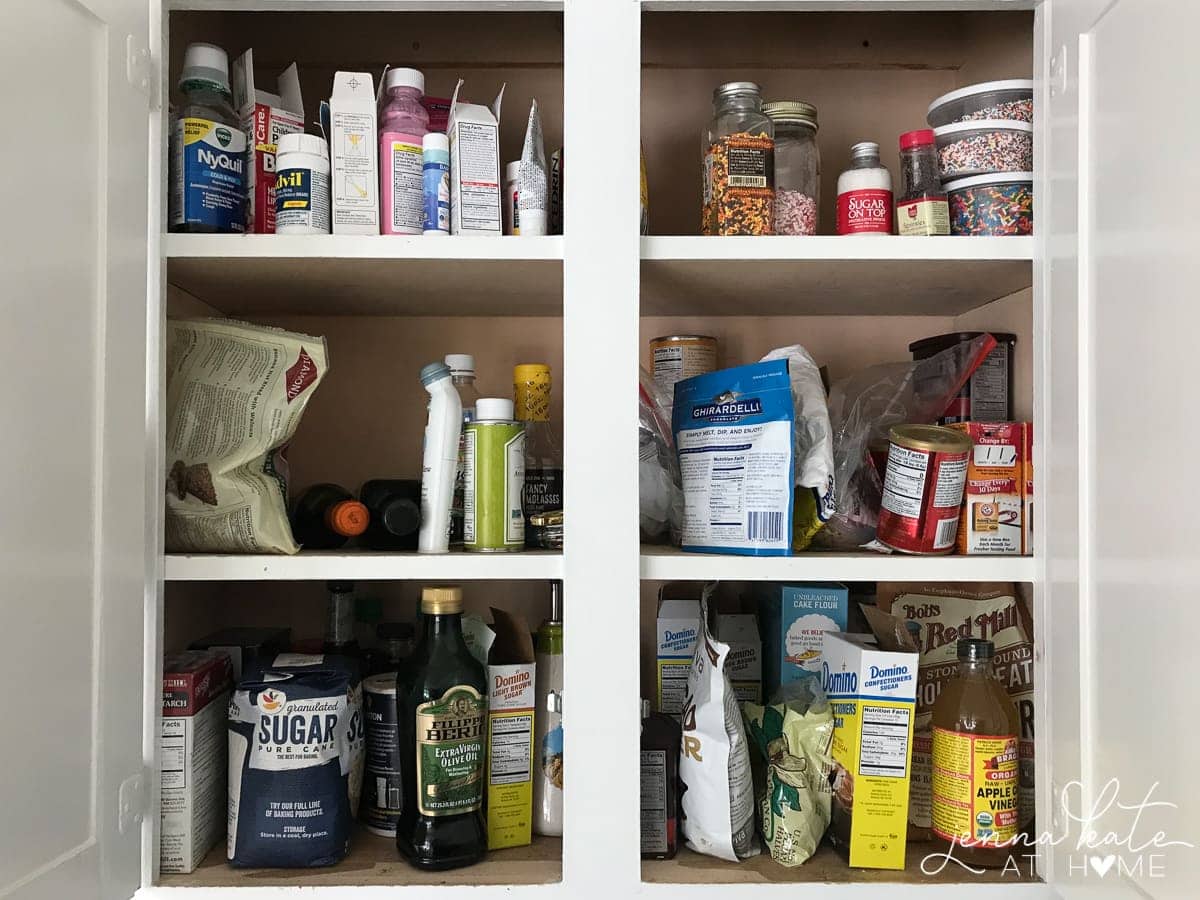 Kitchen cabinet organization before and after