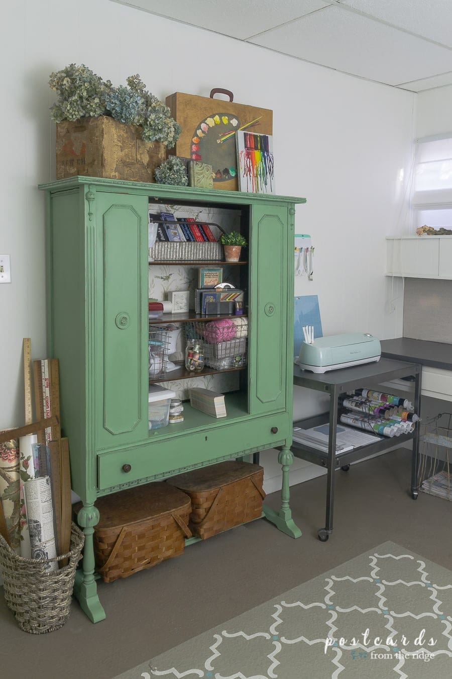 Organizing your craft room? Make over a china cabinet and use it for craft room storage 