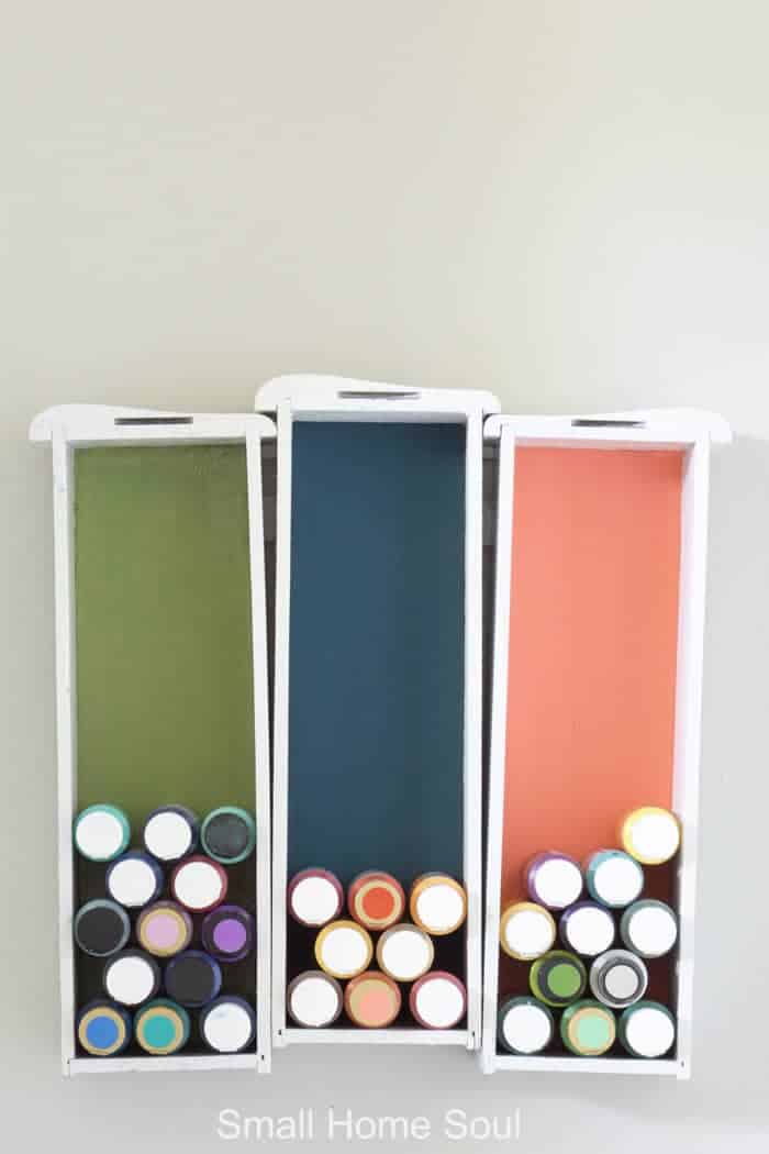 Secure drawers to a wall to store paint Office Makeover - Paint Drawers via Girl, Just DIY! Jenna Kate at Home