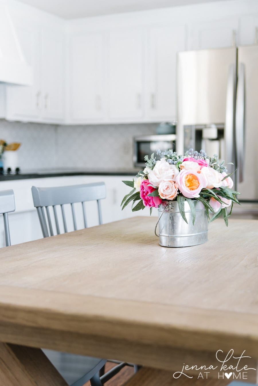 flower arrangement on kitchen table
