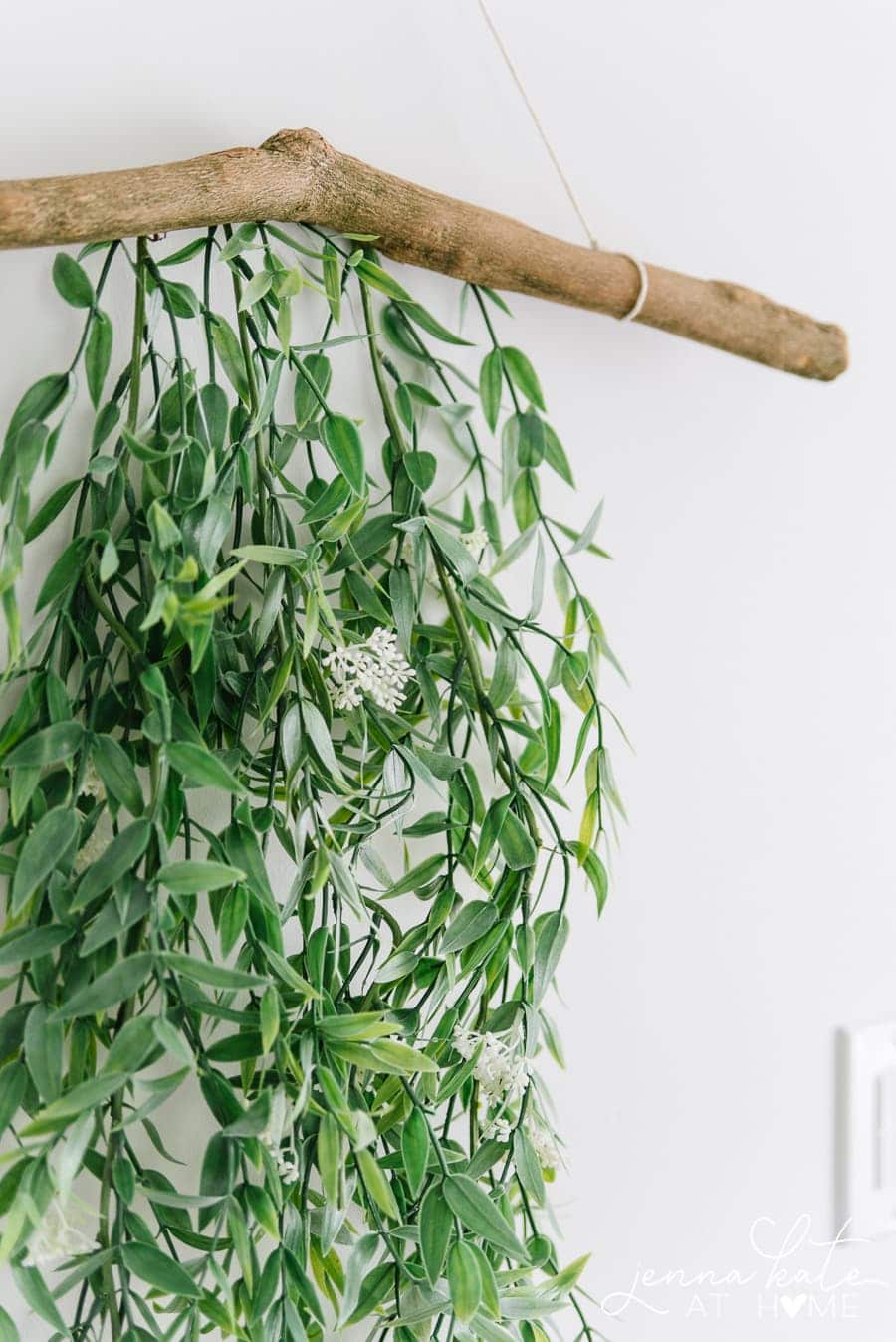 Close-up of leafy green garland hanging from branch