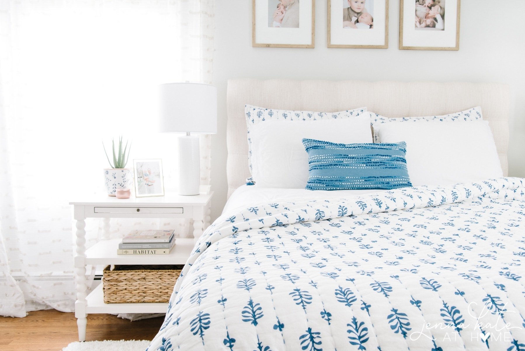 A bedroom with serena and lily bedding