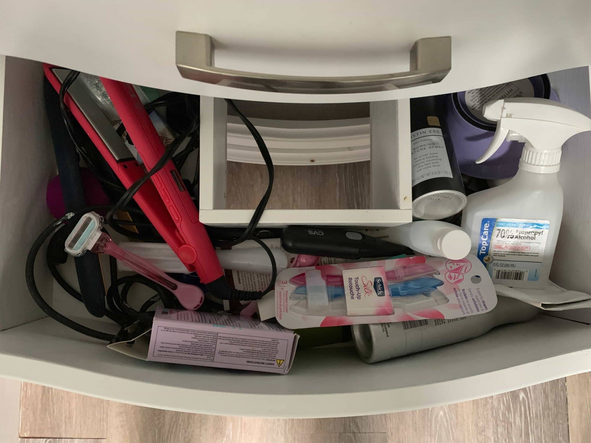 disorganized bathroom drawer