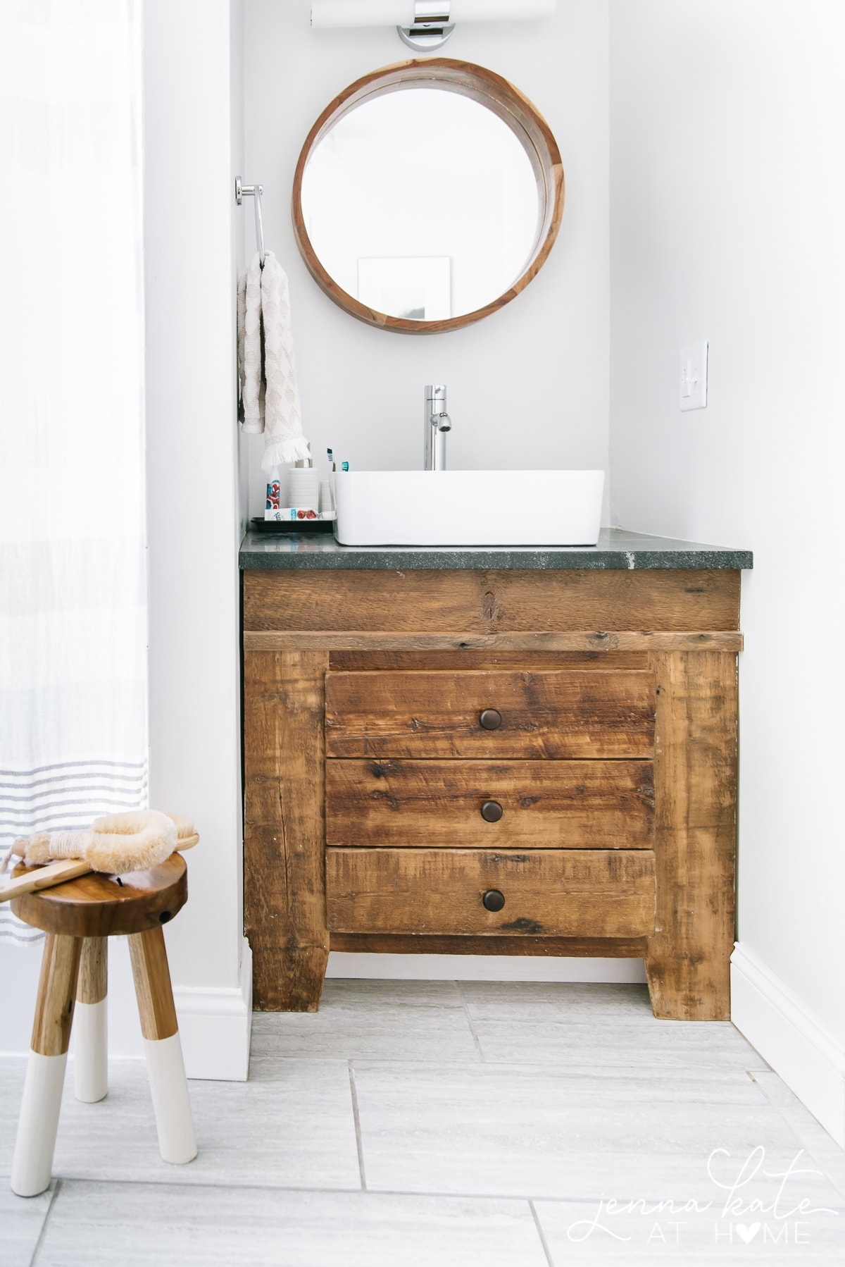 bathroom vanity with vessel sink about to get cleaned