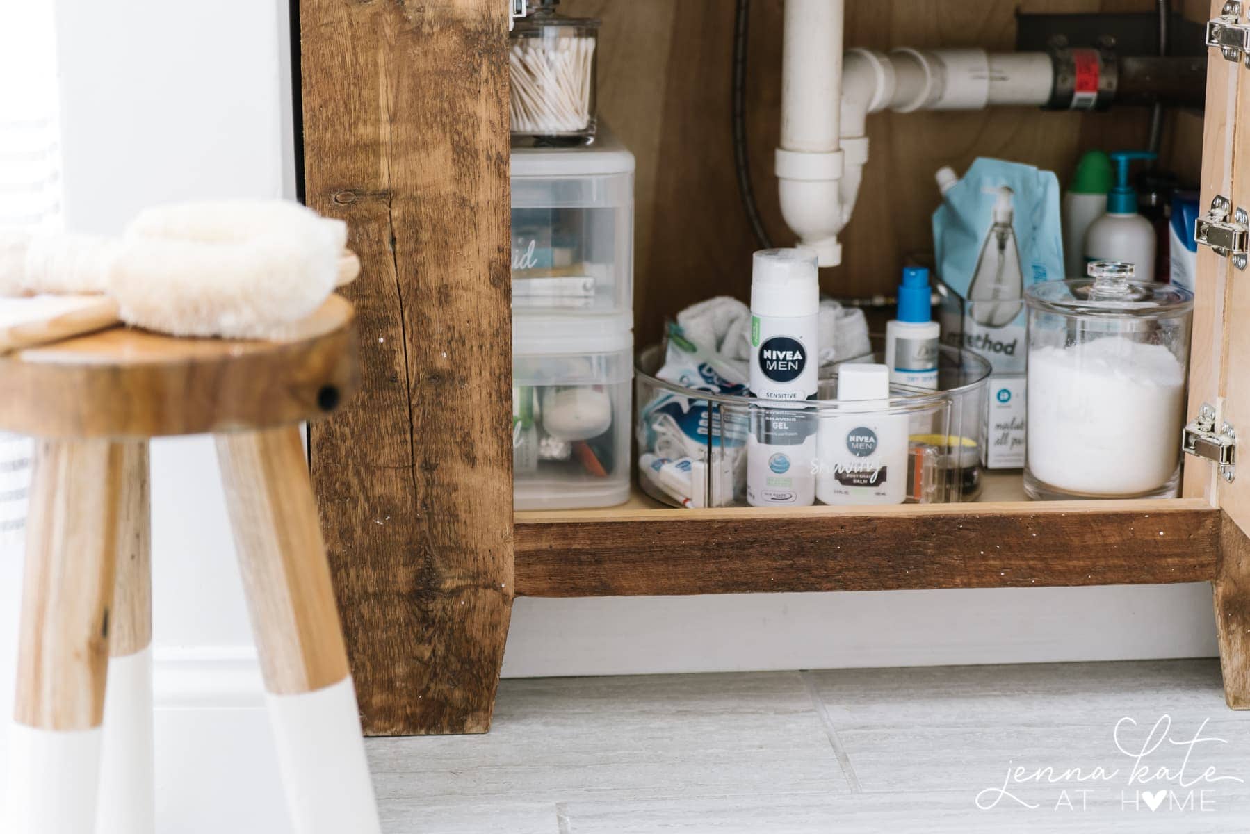 how do you organize bathroom toiletries in a cabinet