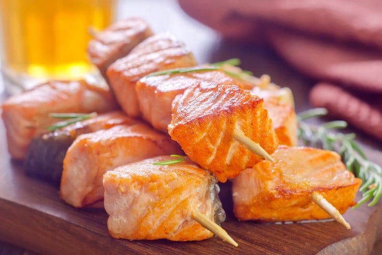 Grilled salmon kebabs