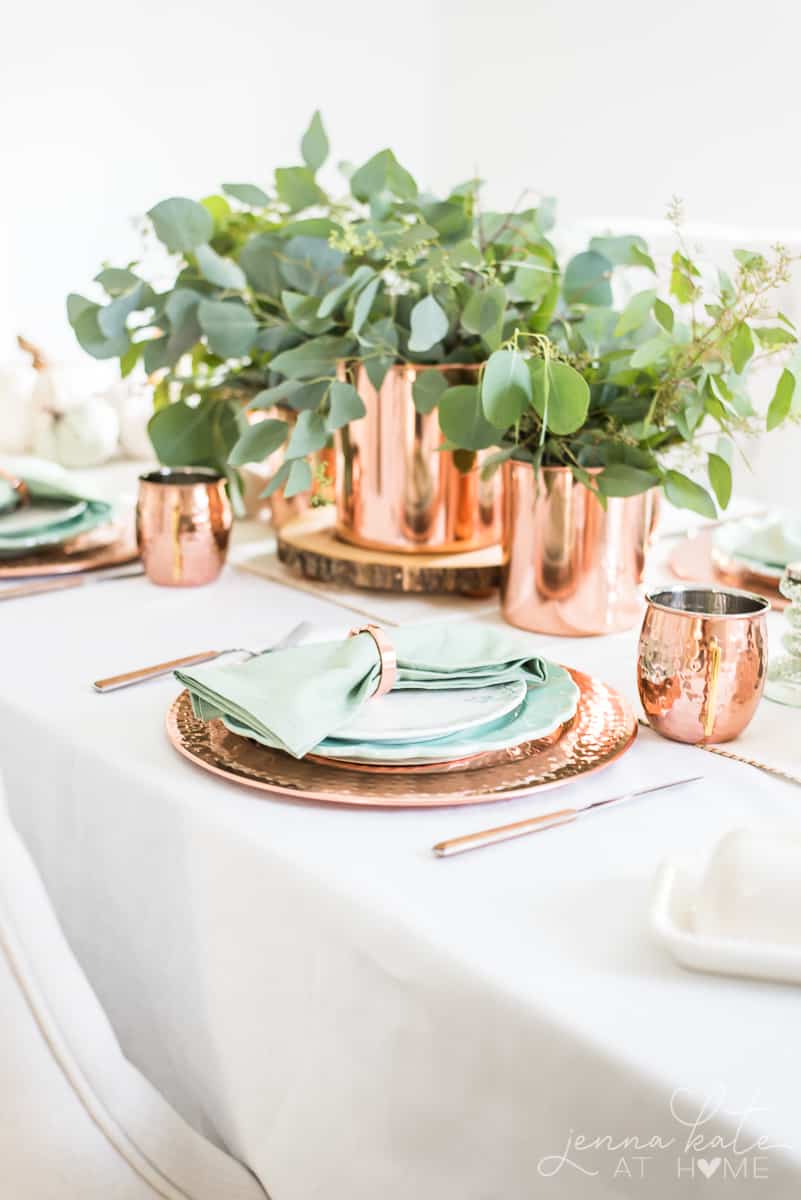 Simple fall centerpiece with eucalyptus