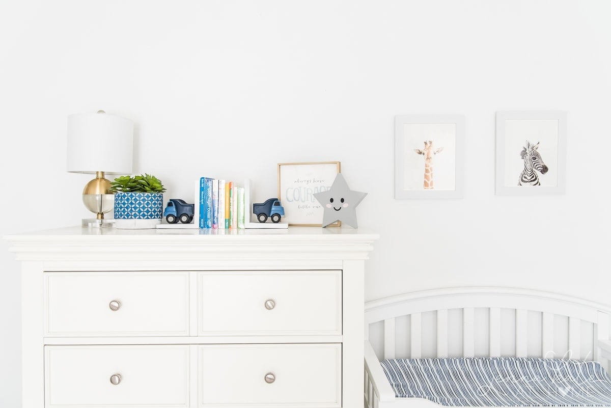 Nursery decorations on dresser