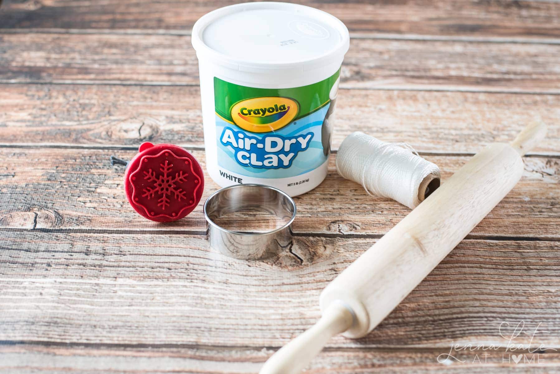 crayola air dry clay, rolling pin and cookie cutters