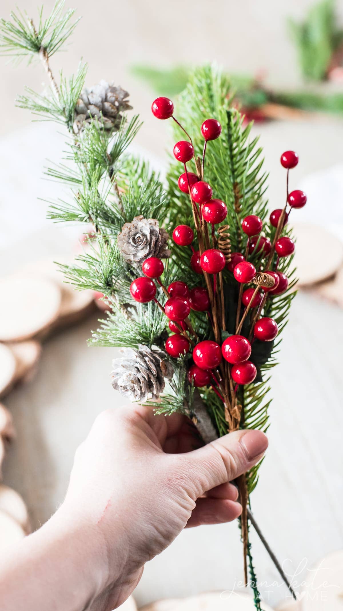 A bundle of faux berries and greenery