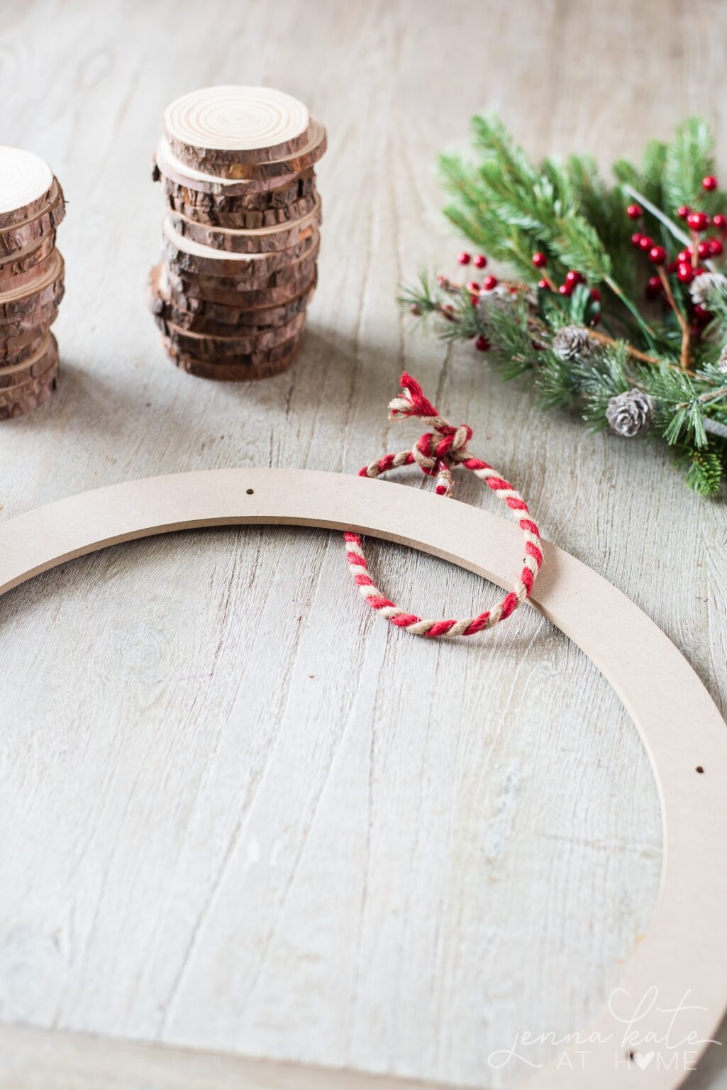 How To Make An Easy Diy Wood Slice Holiday Wreath Jenna Kate At Home