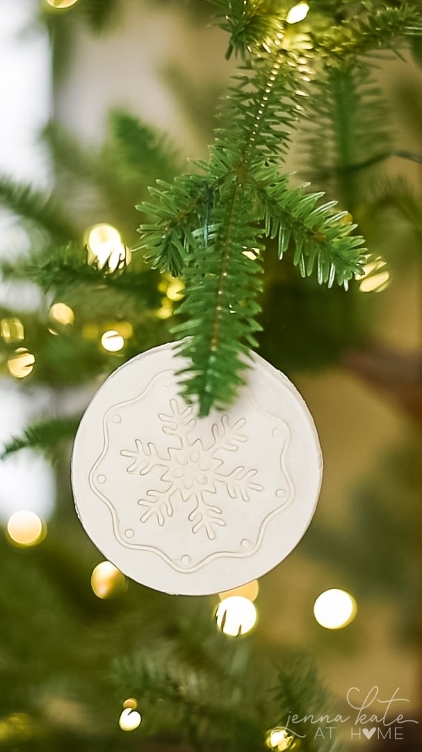 air dry clay ornament with snow flake print