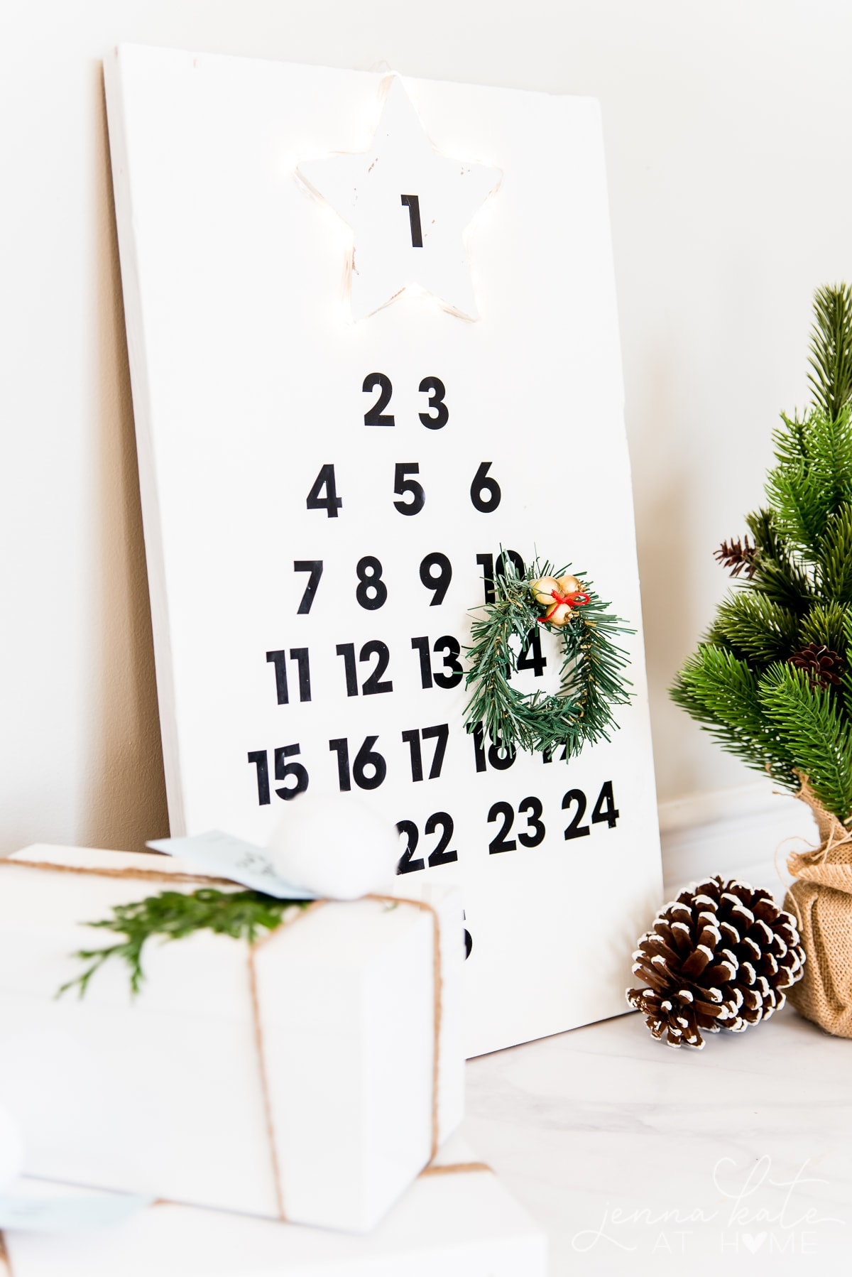 A DIY Wooden Advent calendar for simple Christmas decor.