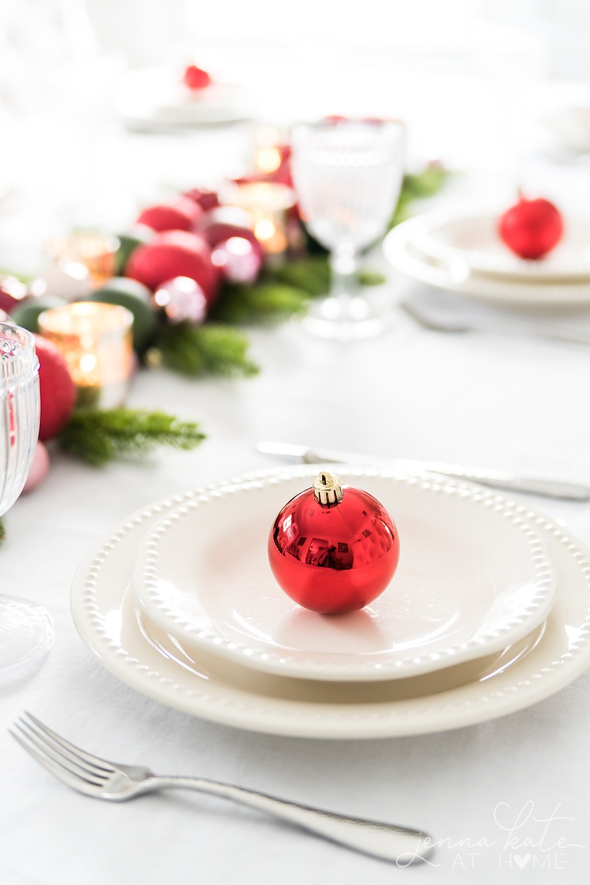 red ornament on a white plate