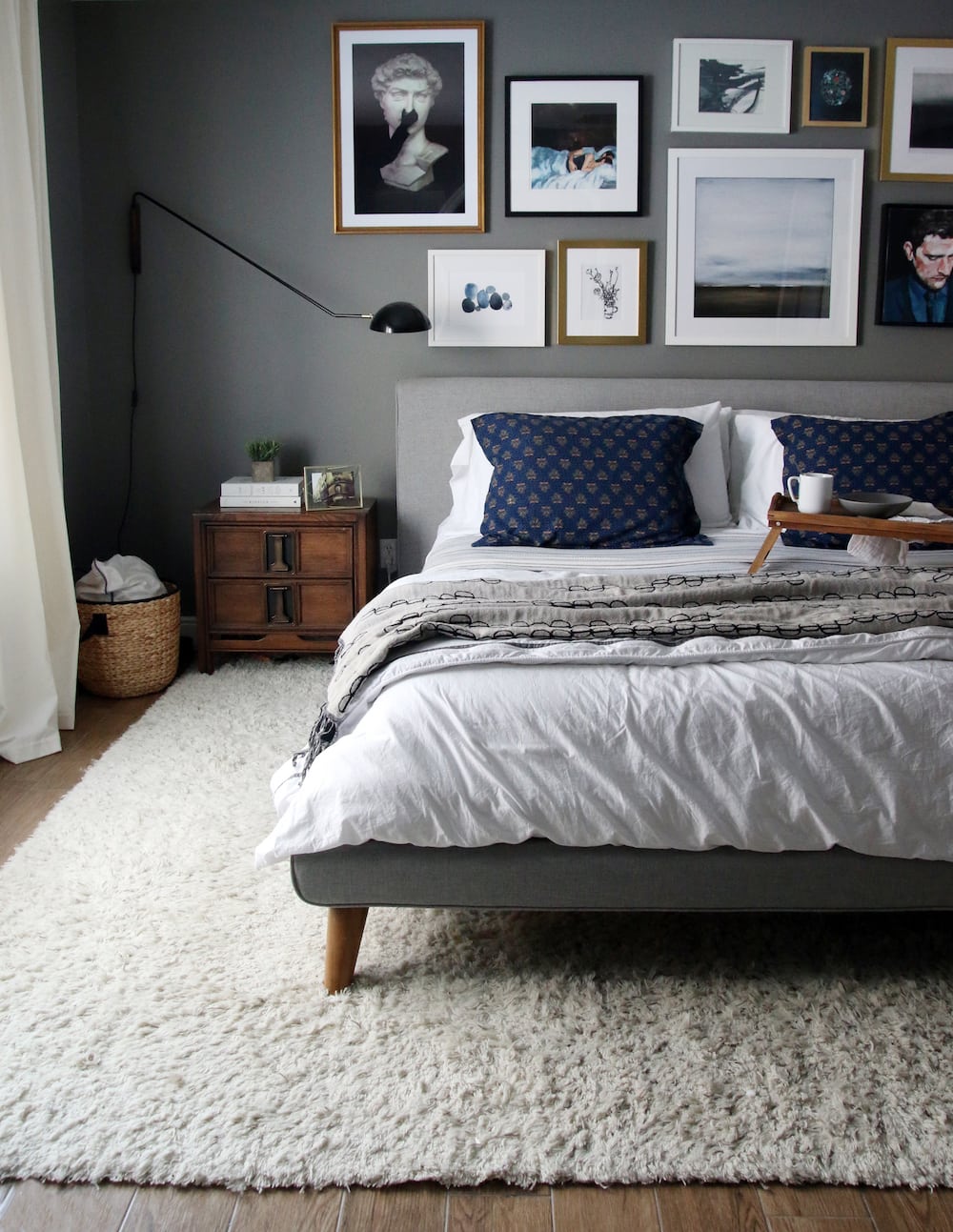 BM Chelsea Gray bedroom adds drama to a dark bedroom