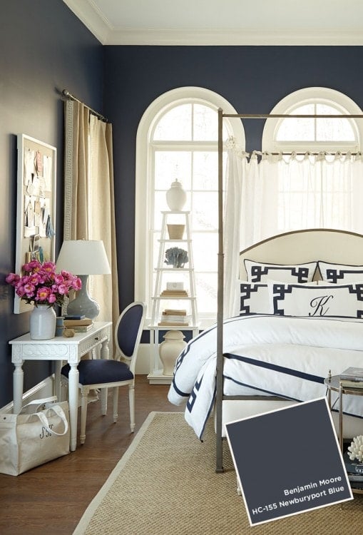 Bedroom painted dark blue