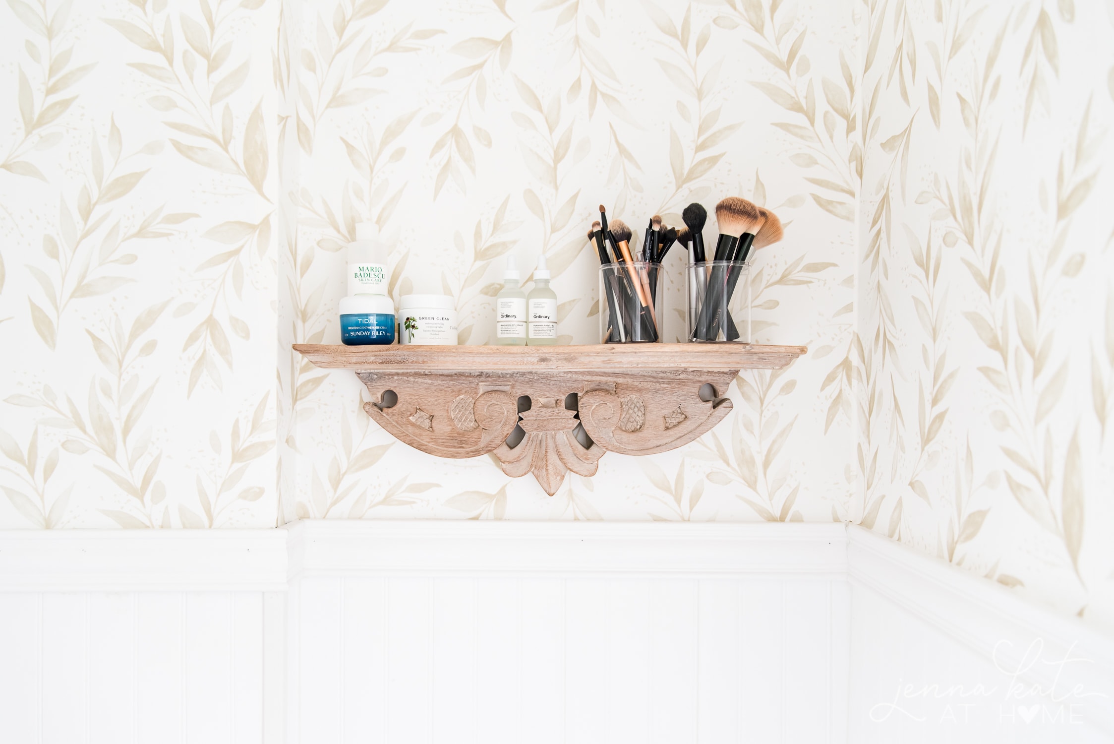 Shelves on bathroom wall