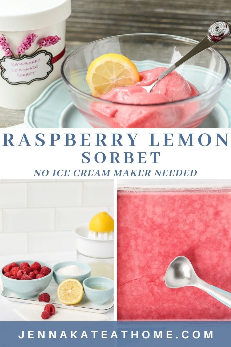 Easy homemade raspberry and lemon sorbet that doesn't require an ice cream maker and only has 5 simple ingredients!