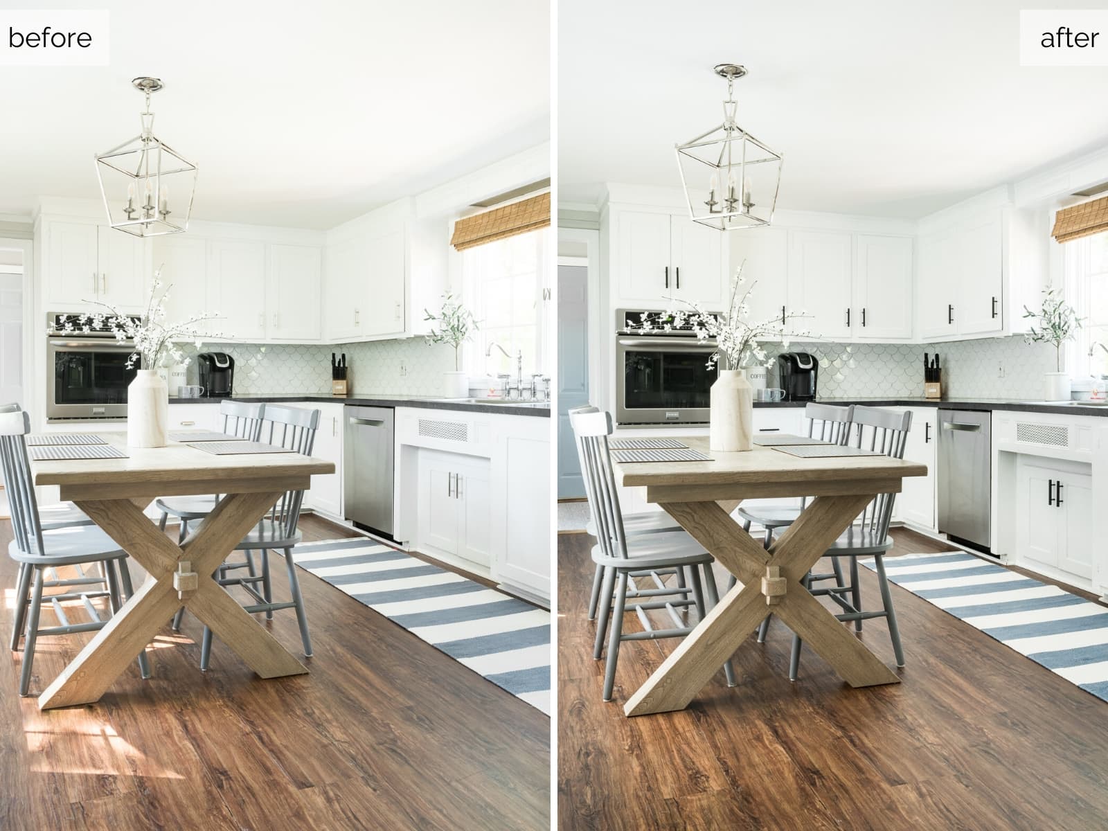 New hardware on cabinets  is an easy and quick way to update the look of your kitchen