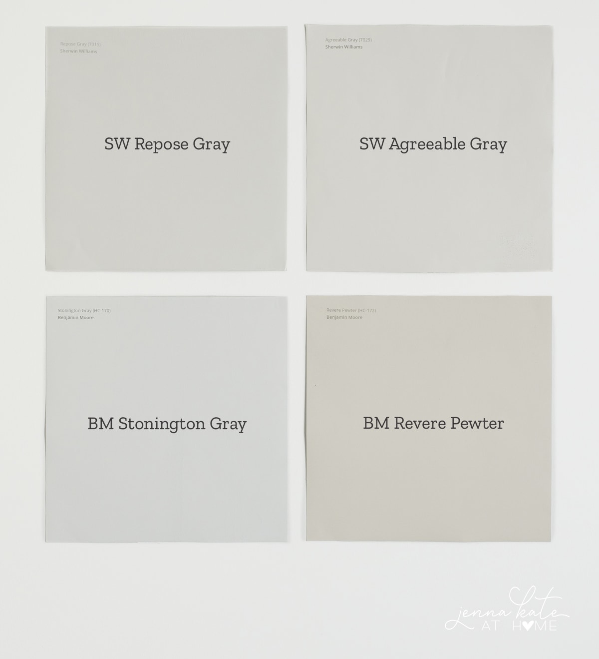 The difference in tone between 4 gray paint colors
