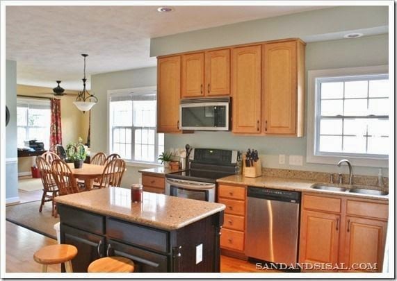 Oak kitchen with sherwin williams comfort gray on the walls