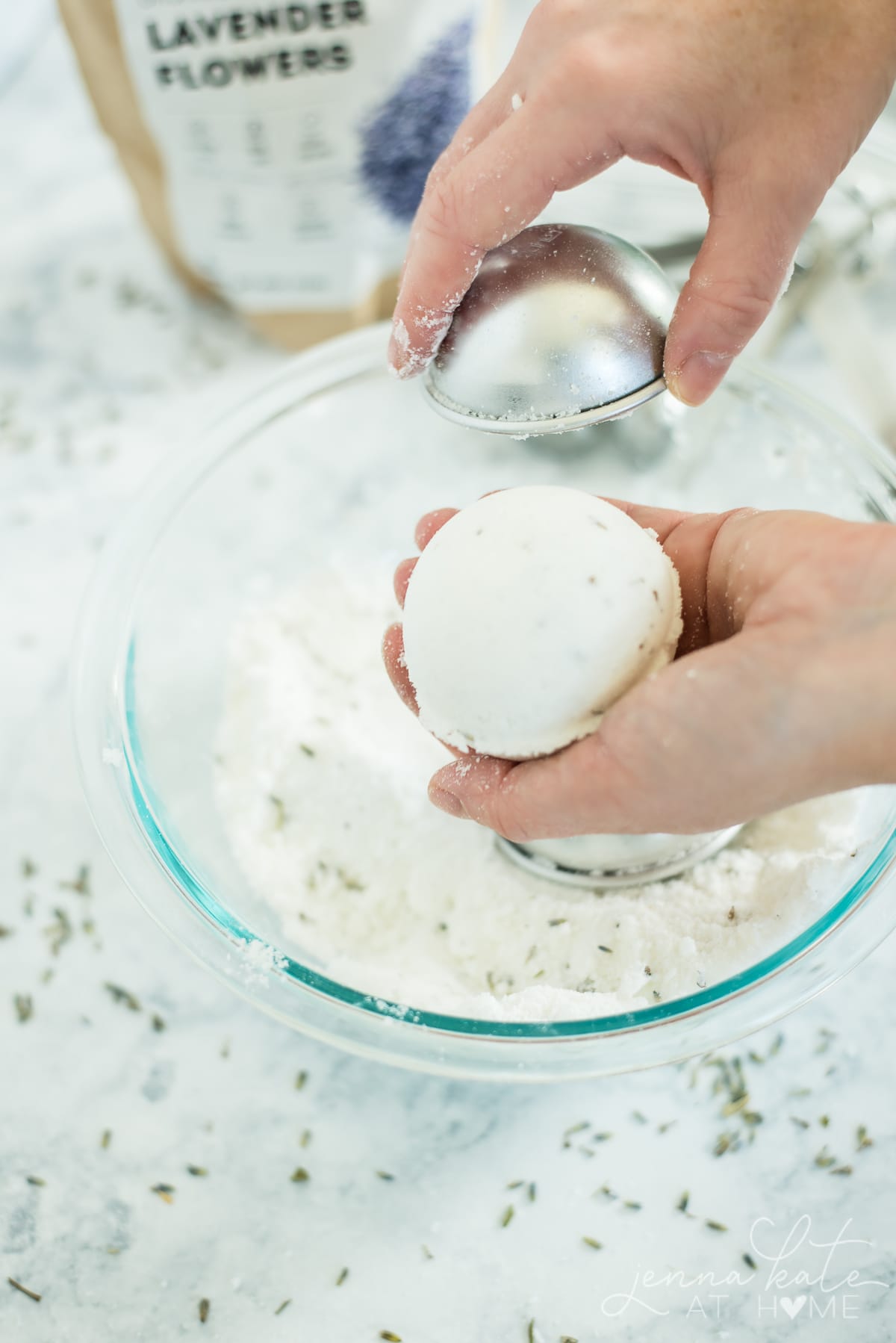 Checking the bath bomb after it has dried for over an hour; carefully remove from mold.