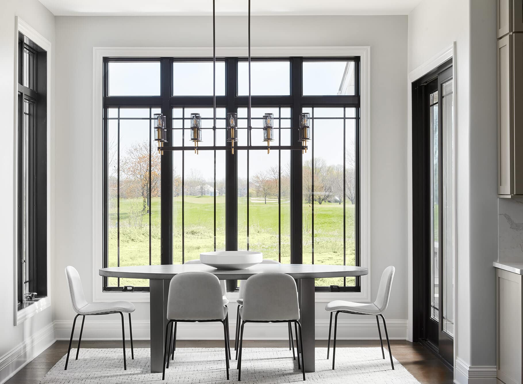 black windows with gray owl walls