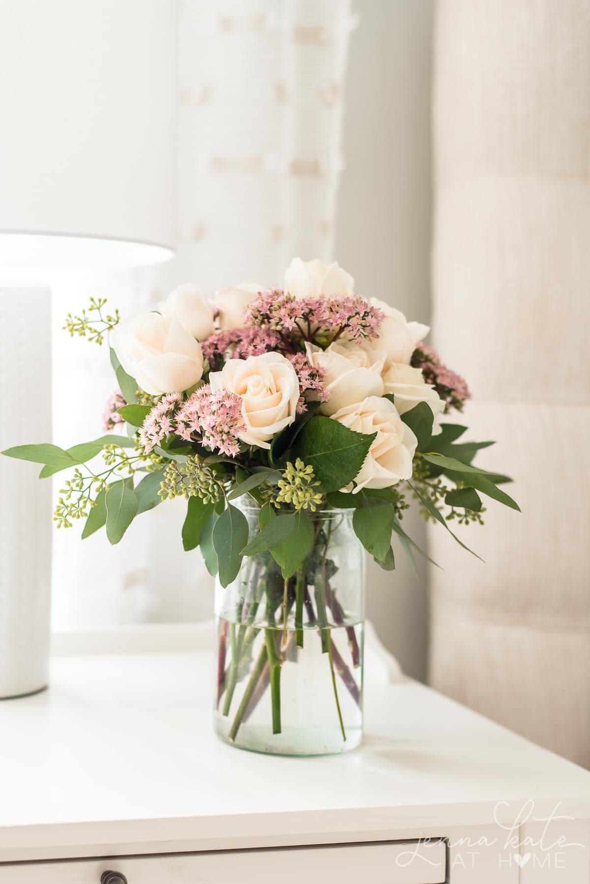 This arrangement is a mixture of store bought and pink sedum from the yard.