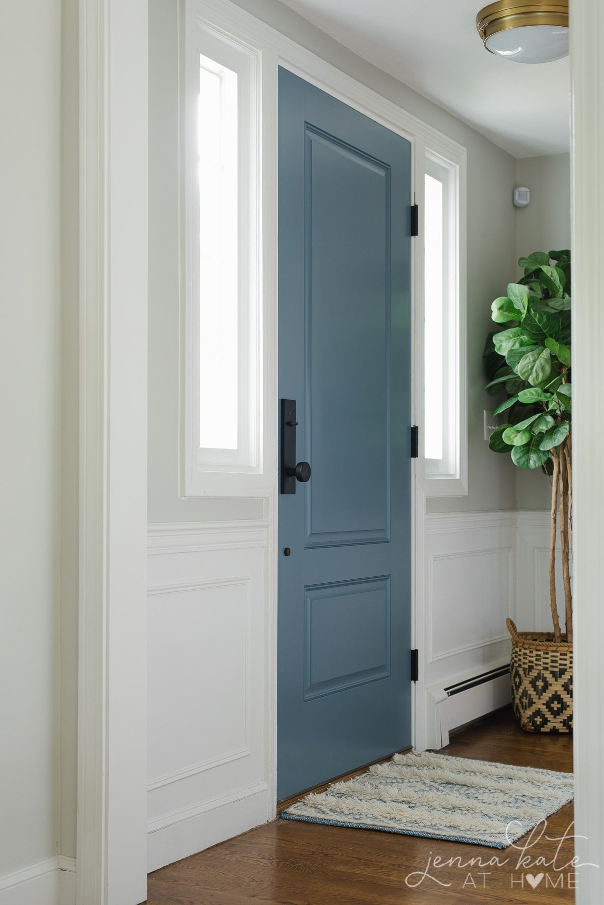 Interior trim, baseboards and wainscoting painted with Sherwin Williams Extra White