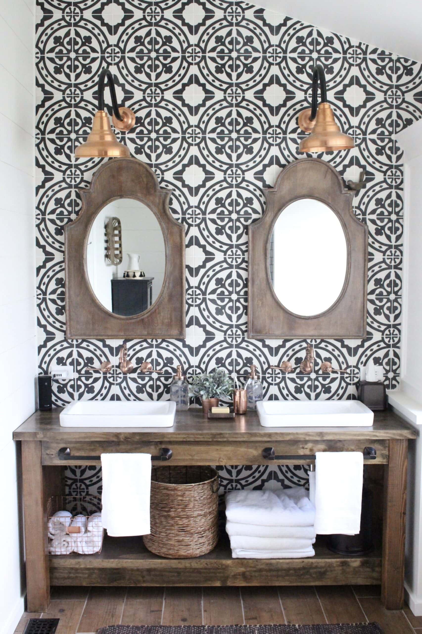 cement tile bathroom accent wall