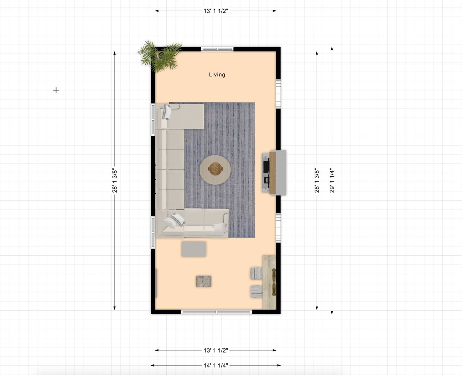 Diagram of room layout and furniture arrangement