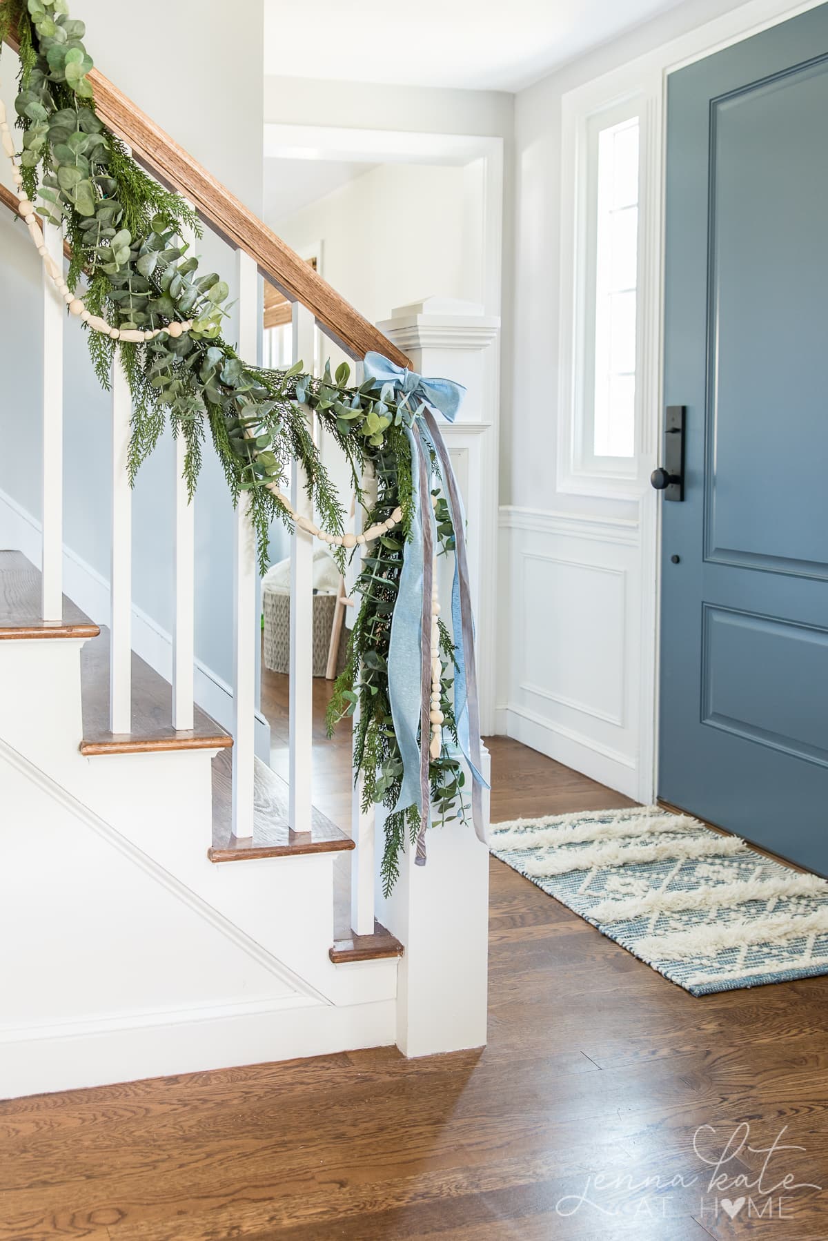 Hallway with garland on the banister
