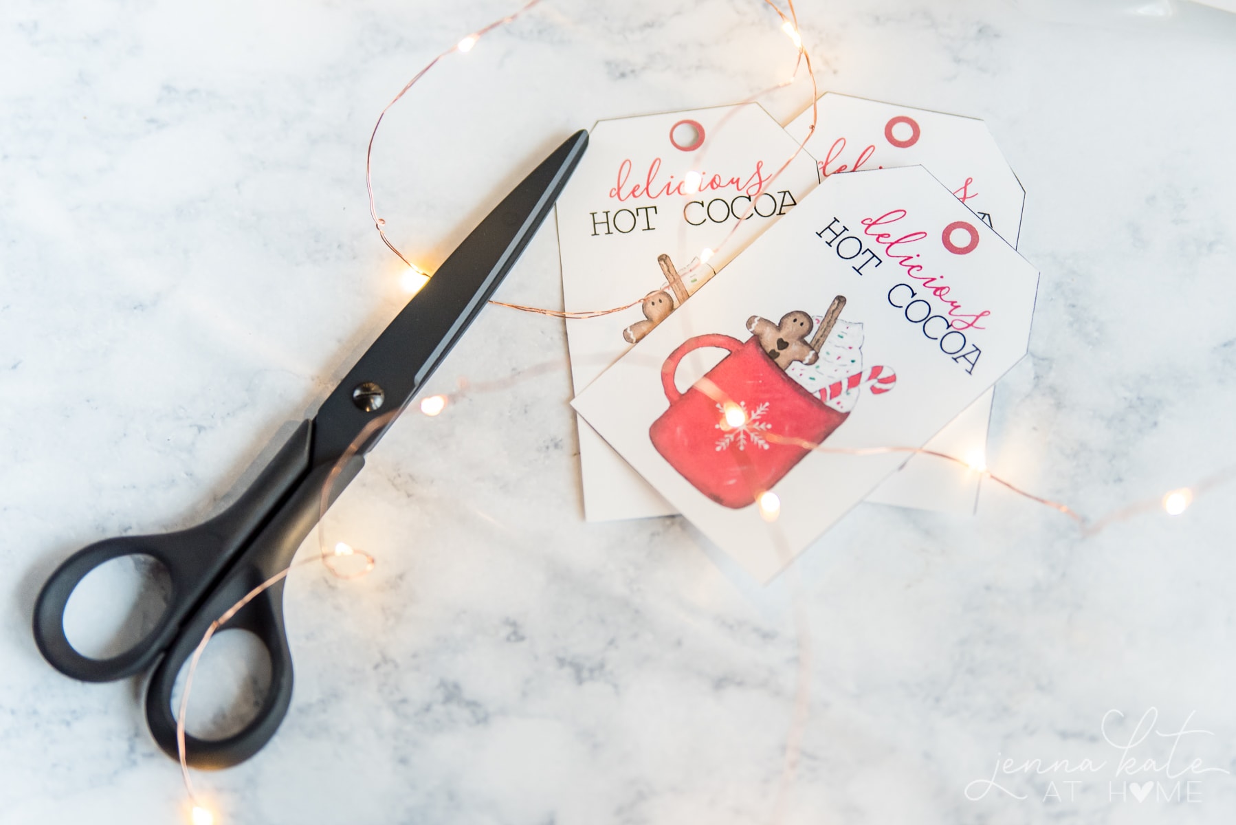 Printed gift tags cut out with a scissors