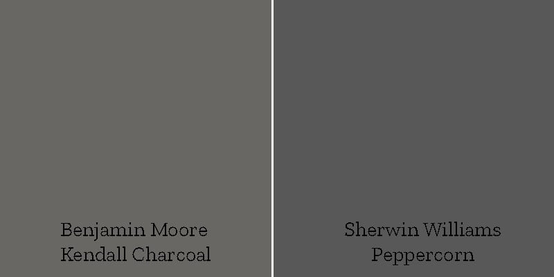 color swatch kendall charcoal versus sherwin williams peppercorn