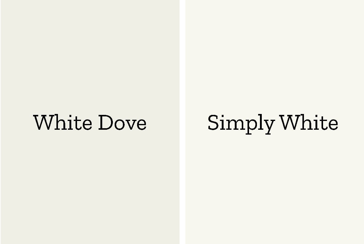 color comparison of whit dove to simply white 