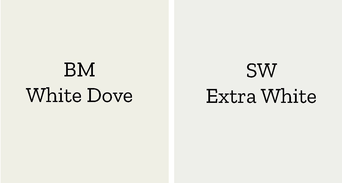 color comparison of white dove to sherwin williams Extra White.