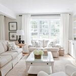 edgcomb gray walls in living room with neutral couch and white curtains