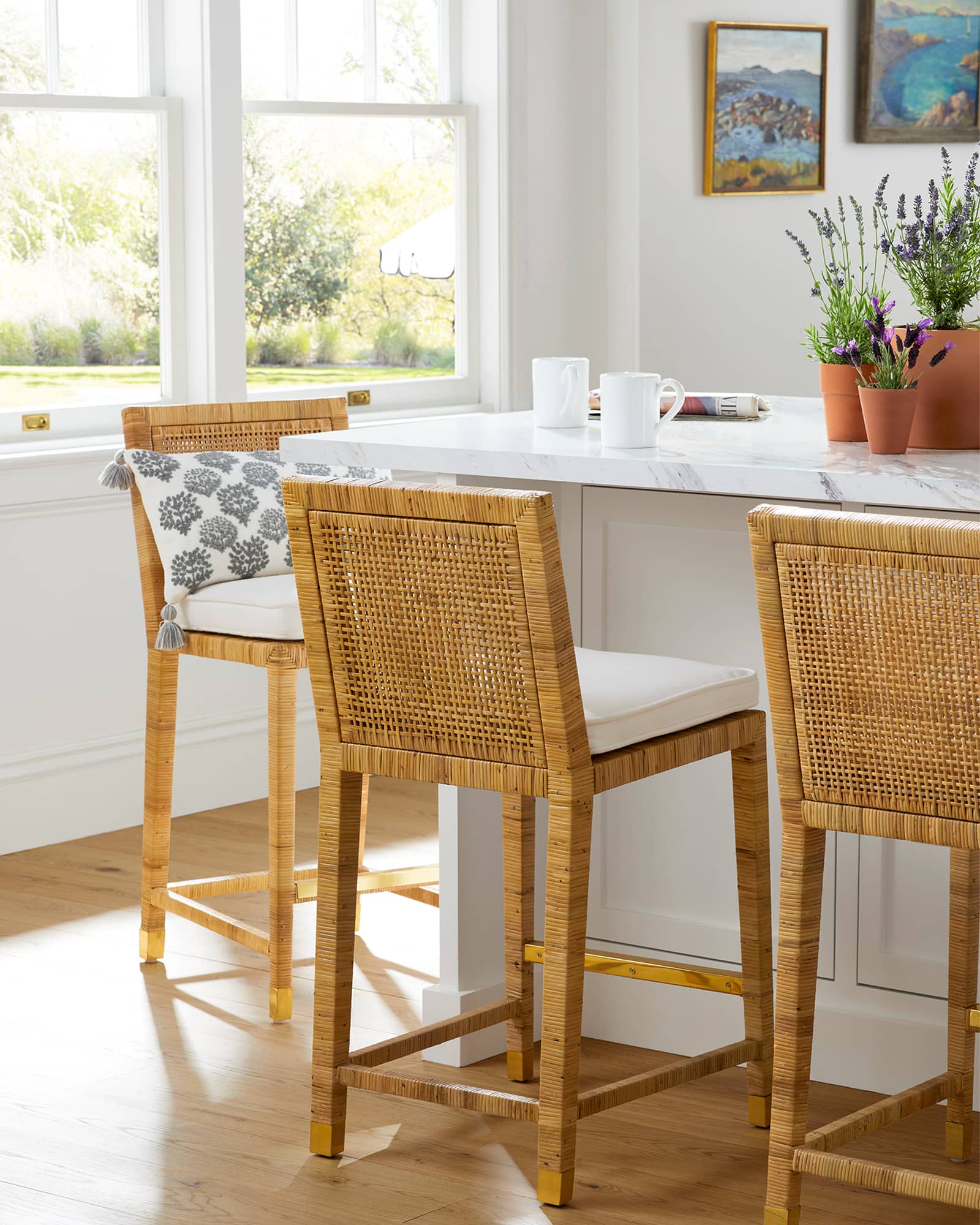 Balboa counter stools at kitchen island.