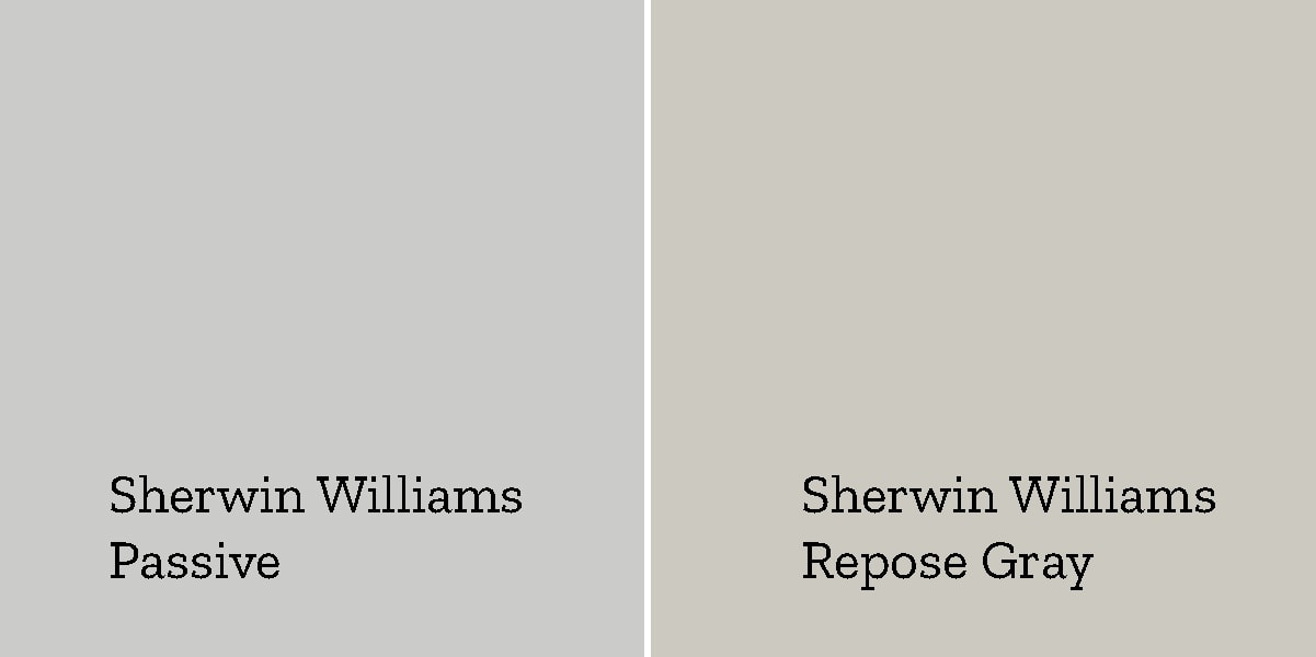 sherwin williams passive versus sherwin williams repose gray side by side swatches