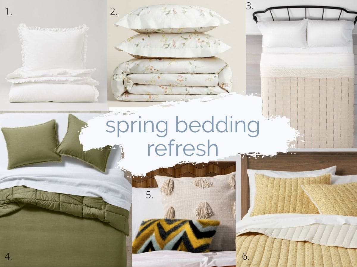 collage image with text that read spring bedding refresh