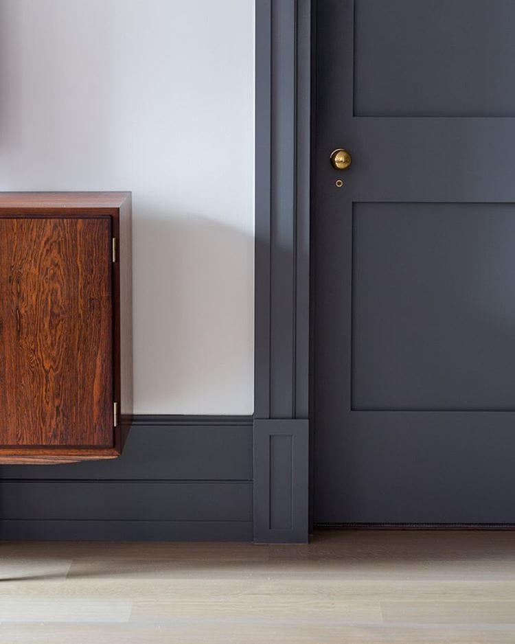 white walls with dark slate gray door and trim