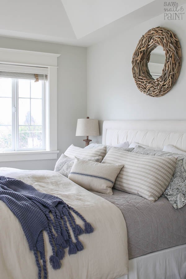 coastal style bedroom with classic gray walls