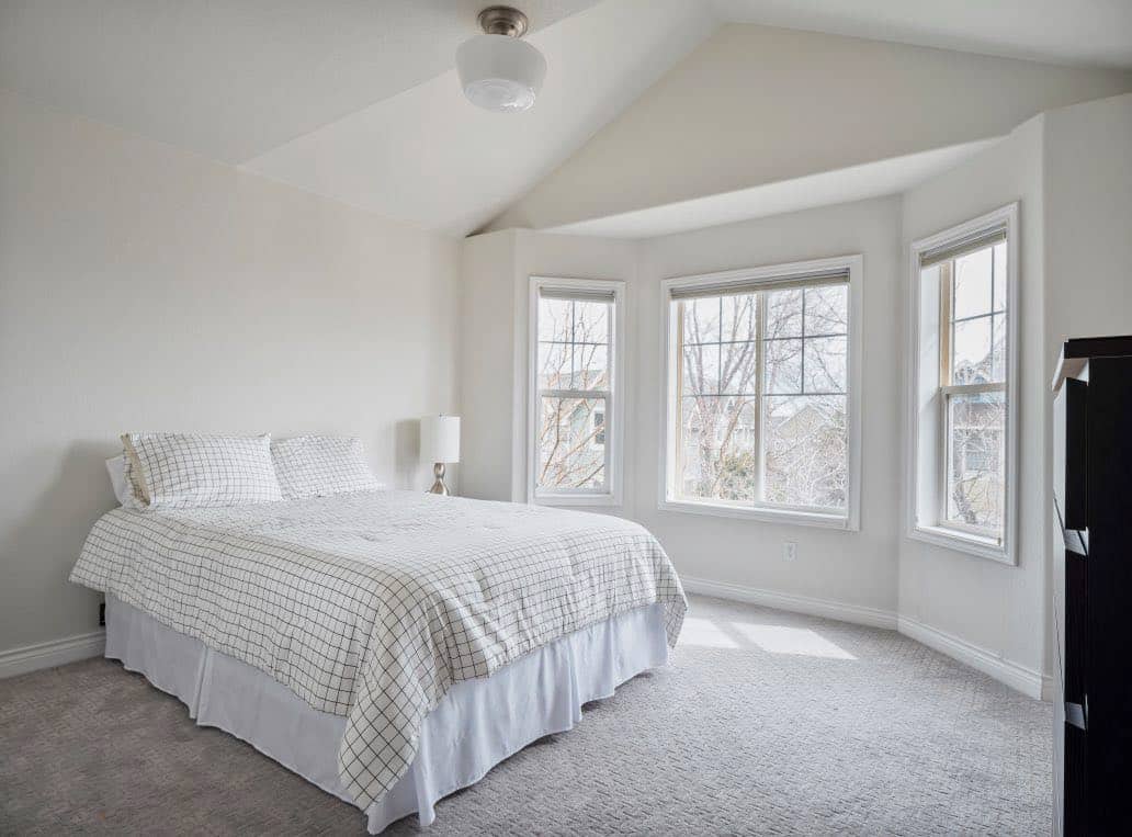 light and airy bedroom painted with BM classic gray